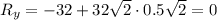R_y = -32 + 32\sqrt{2}\cdot 0.5\sqrt{2} =0