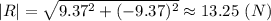 |R| = \sqrt{9.37^2 + (-9.37)^2} \approx 13.25~(N)