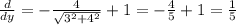 \frac{d}{dy} =- \frac{4}{\sqrt{3^2+4^2} } +1 =- \frac{4}{5} +1=\frac{1}{5}