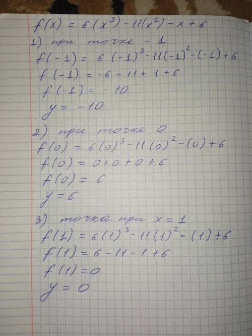 Построить график функции при первой производной: f (x) = 6(x^3)-11(x^2)-x+6​
