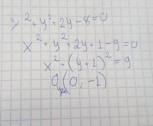 Точка центра окружности, заданной уравнением x^2+y^2+2y-8=0… равна а) (0; -1) б) (0; 1) в) (0;3) г)