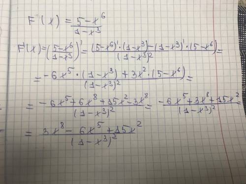 F'(x)=5-x⁶/1-x³ найти производную​
