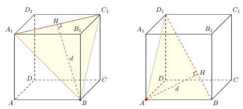 Длина рёбра куба ABCDA1B1C1D1 равна 2. Найдите расстояние: а) от точки B до прямой A1C1; б) от точки