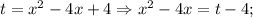 t=x^{2}-4x+4 \Rightarrow x^{2}-4x=t-4;