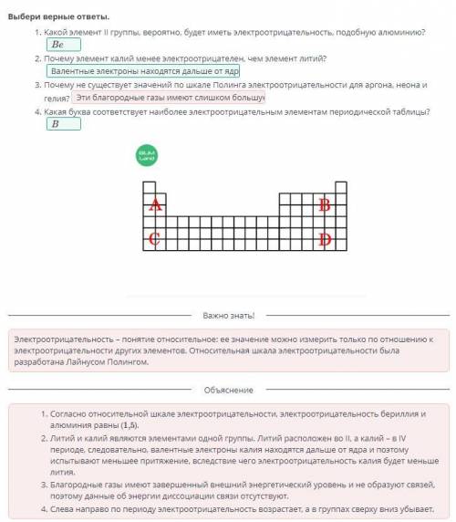 Электроотрицательность. Ковалентная связь. Урок 1 Выбери верные ответы. Какой элемент II группы, вер