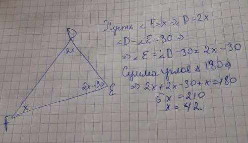 Сумма углов треугольника. Внешний угол треугольника. Урок 1 В треугольнике DEF ∠D = 2∠F, ∠D – ∠E = 3