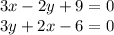 3x-2y+9=0\\3y+2x-6=0