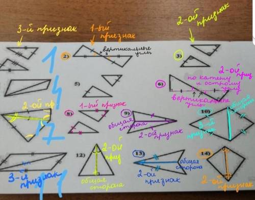 Укажите признаки равенства треугольников