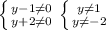 \left \{ {{y-1\neq 0} \atop {y+2\neq 0}} \right. \left \{ {{y\neq 1} \atop {y\neq -2}} \right.