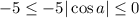 -5\leq -5|\cos a|\leq 0