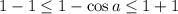 1-1\leq 1-\cos a\leq 1+1