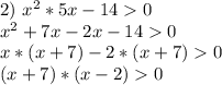 2)\ x^2*5x-140\\x^2+7x-2x-140\\x*(x+7)-2*(x+7)0\\(x+7)*(x-2)0\\
