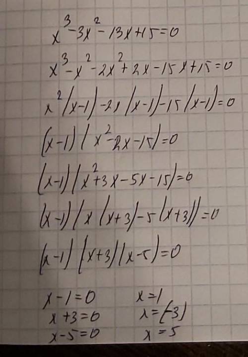 Решить теоремой Виетаx³-3x²-13x+15=0​