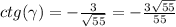 ctg (\gamma ) = - \frac{3}{ \sqrt{55} } = - \frac{3 \sqrt{55} }{55} \\