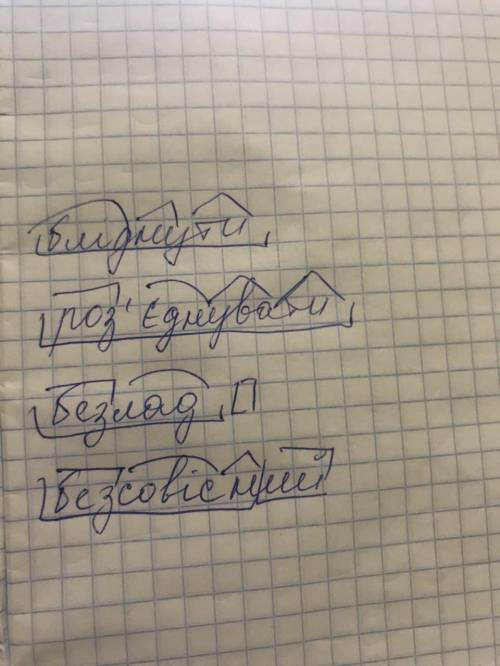 Розібрати слова за будовою бліднути,роз'єднувати,безлад,безсовісний. ів. До ть