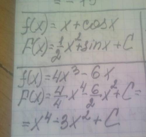 Найдите первообразные функций: 1. f(x) =х+⁡х 2. f(x) =4х^-6х 3. f(x) =/^⁡х 4. f(x) =/ 5. f(x) =^