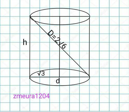 7. Знайдіть об'єм циліндра, діагональ осьового перерізу якого дорівнює 26 см, а радіус основи2 см.​