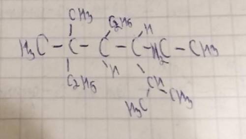 Записать вещество по названию 2,3 -диэтил-4- изопропил, 2- метилгексана.