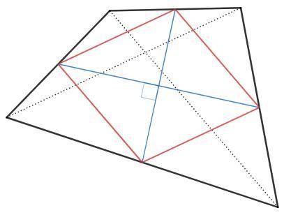 Найдите площадь выпуклого четырехугольника с равными диагоналями, если отрезки, соединяющие середины