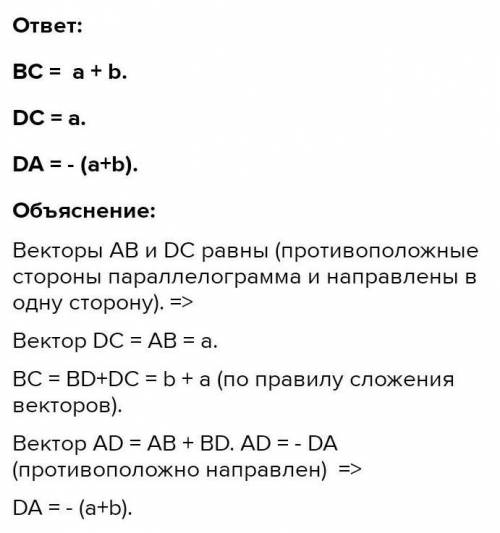 Векторы AC = a и BD =b служат диагоналями параллелограмма ABCD. Выразите вектор DA через векторы a и