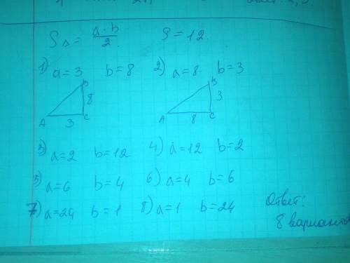 14 Начерти прямоугольный треугольник, площадь которого равна 12 см. Сколько вариантов решения имеет