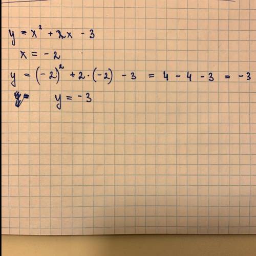 Функцію задано формулою y=x²+2x-3. Обчисліть її значення при x=-2​