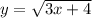 y=\sqrt{3x+4}