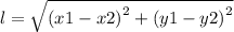 l = \sqrt{{(x1 - x2)}^{2} + {(y1 - y2)}^{2} }