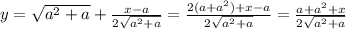 y = \sqrt{ {a}^{2} + a} + \frac{x - a}{2 \sqrt{ {a}^{2} + a} } = \frac{2 (a+ {a}^{2} ) + x - a}{2 \sqrt{ {a}^{2 } + a} } = \frac{ {a + a}^{2} + x }{2 \sqrt{ {a}^{2} + a} }