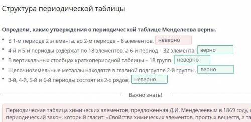 Определи, какие утверждения о периодической таблице Менделеева верны. В 1-м периоде 2 элемента, во 2