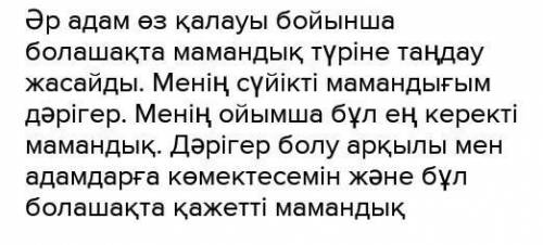 Берілген тірек сөздерді қолданып Менің болашақ мамандығым тақырыбында шағын мәтін құрастыр.Тірек с