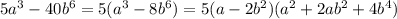 5a^3-40b^6 =5(a^{3}-8b^{6} )=5(a-2b^{2})(a^{2}+2ab^{2}+4b^{4} )