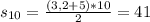 s_{10} =\frac{(3,2+5)*10}{2}=41