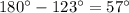 180^\circ-123^\circ=57^\circ