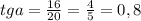 tga=\frac{16}{20}=\frac{4}{5}=0,8