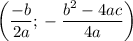 \displaystyle \bigg (\frac{-b}{2a} \bigg ;-\frac{b^2-4ac}{4a} \bigg )