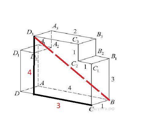 Найдите квадрат расстояния между вершинами B и D3 многогранника, изображенного на рисунке. Все двугр