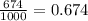 \frac{674}{1000} = 0.674