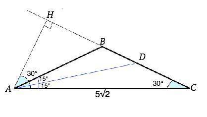 В равнобедренном треугольнике ABC, основание AC= 5 корень из 2, угол А = 30 градусов. Найдите длину