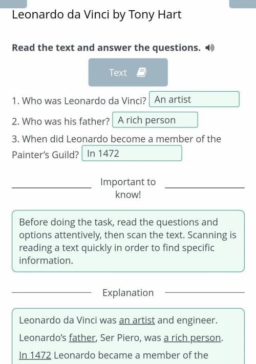 Leonardo da Vinci by Tony Hart Read the text and answer the questions. 1. Who was Leonardo da Vinci?
