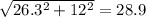\sqrt{26.3^2+12^2} = 28.9