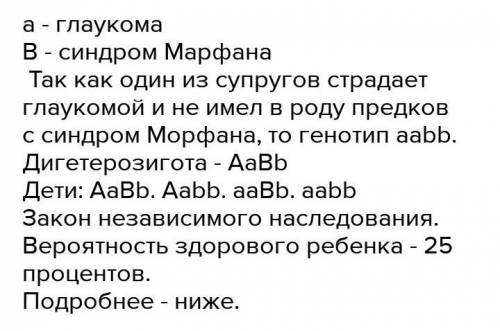 Завдання 1. У людини глаукома успадковується як аутосомно-рецесивна ознака (а), а синдром Марфана, щ