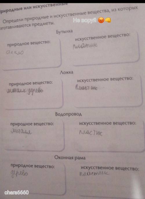 Ископаемые Природные или искусственныеОпредели природные и искусственные вещества, из которыхизготав