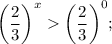 \bigg (\dfrac{2}{3} \bigg )^{x}\bigg (\dfrac{2}{3} \bigg )^{0};