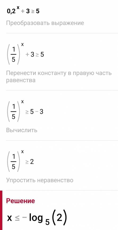 Решить неравенство 0,2^x+3 ≥ 5.