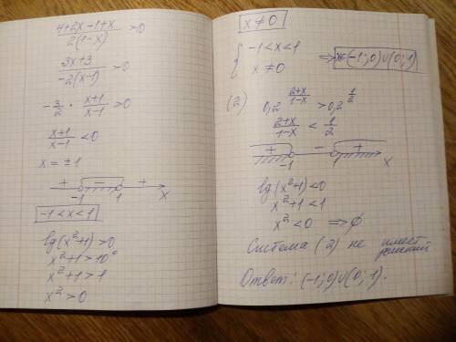 Решите неравенство ((0,2^(2+х/1–х)–0,2^(1/2)) /lg(x²+1)) <0.