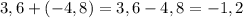 3,6+(-4,8)=3,6-4,8=-1,2