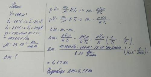 Обʾєм повітря в кімнаті становить 100 м3. Визначити масу повітря, яке виходить із кімнати під час пі