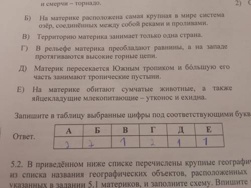 КОД впе География, 7 класс. Вариант 1 МАТЕРИКИ 1) Австралия 2) Северная Америка 5 5.1. Установите со