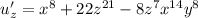 u'_z = {x}^{8} + 22 {z}^{21} - 8 z {}^{7} {x}^{14} {y}^{8}